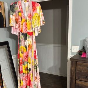 ASOS Pink Floral Maxi Dress with Yellow & Red Roses